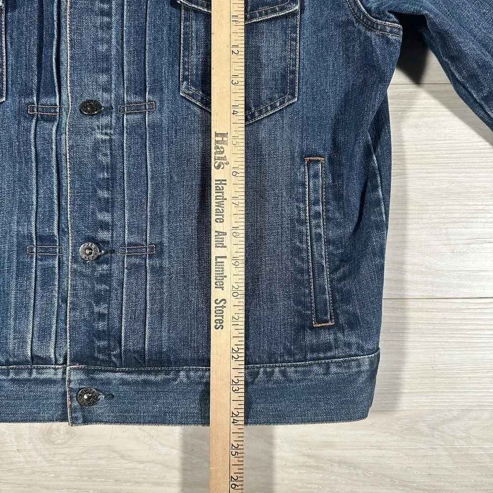 Vintage J.Crew Mens Denim Trucker Jacket Size Medium Dark Wash Hong‎ Kong Made